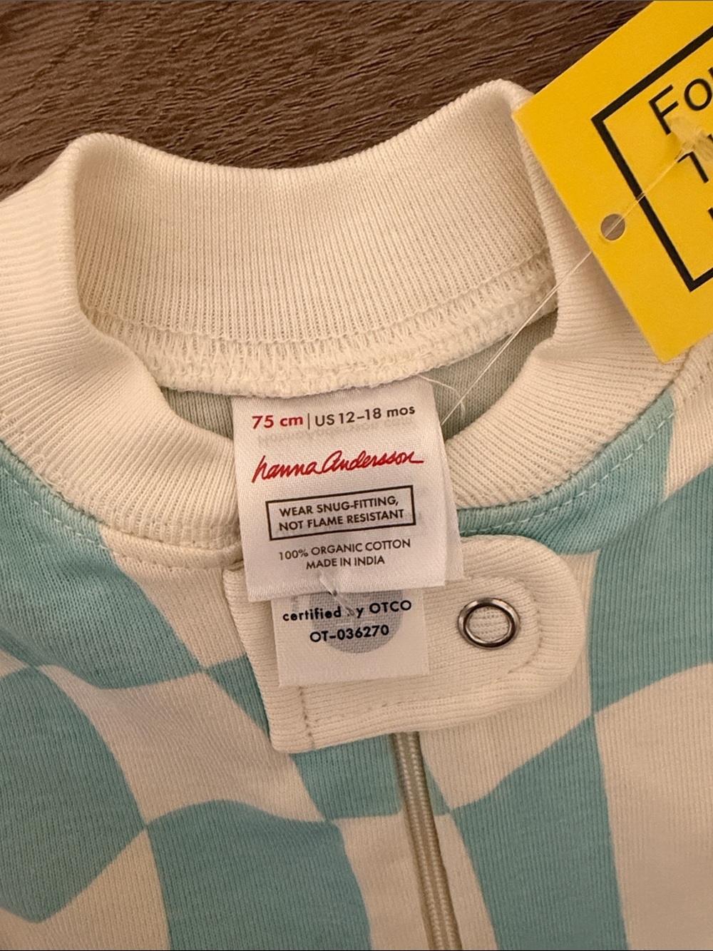 NWT Hanna Andersson 2-Way Zip Shortie Sleeper | Sky Blue Wavy Check - Picture 2 of 3